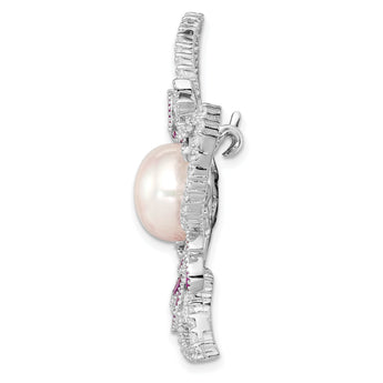 Sterling Silver Filigree Flower Brooch with Pearl and Pink Corundum Accents