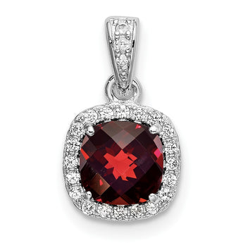 Sterling Silver Rhodium-plate 1.05Garnet/Created White Sapphire Pendant - Birthstone Company