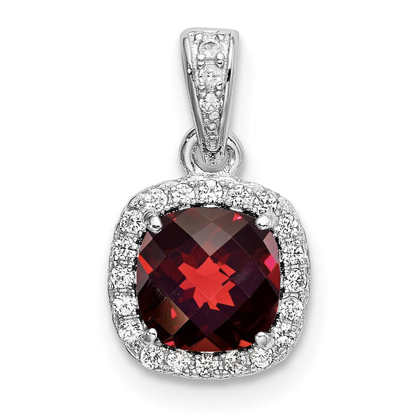 Sterling Silver Rhodium-plate 1.05Garnet/Created White Sapphire Pendant - Birthstone Company