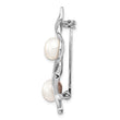 Sterling Silver Rhodium-plated Leaf Accented with CZ and 7-8mm White Button Freshwater Cultured Pearl Pin Brooch - Birthstone Company