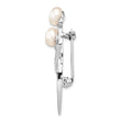 Sterling Silver Rhodium-plated Flowers with CZ and 7-8mm White Button Freshwater Cultured Pearls Pin Brooch - Birthstone Company
