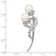 Sterling Silver Rhodium-plated Flowers with CZ and 7-8mm White Button Freshwater Cultured Pearls Pin Brooch - Birthstone Company