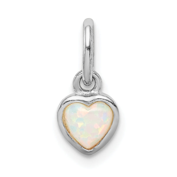 Sterling Silver Rhodium Plated Lab Created Opal Heart Pendant