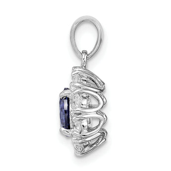 Sterling Silver Rhodium-plated Blue and White CZ Halo Pendant