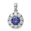 Sterling Silver Rhodium-plated Blue and White CZ Halo Pendant