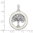 Sterling Silver Rhodium-plated Created Opal Circle w/Tree Pendant