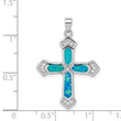 Sterling Silver Rhodium-plated Created Opal Cross CZ Pendant