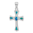 Sterling Silver Rhodium-plated Created Blue Opal Small Cross Pendant - Birthstone Company