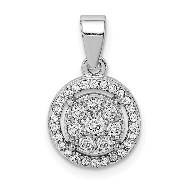 Sterling Silver Rhodium-plated Pave CZ Circles Pendant