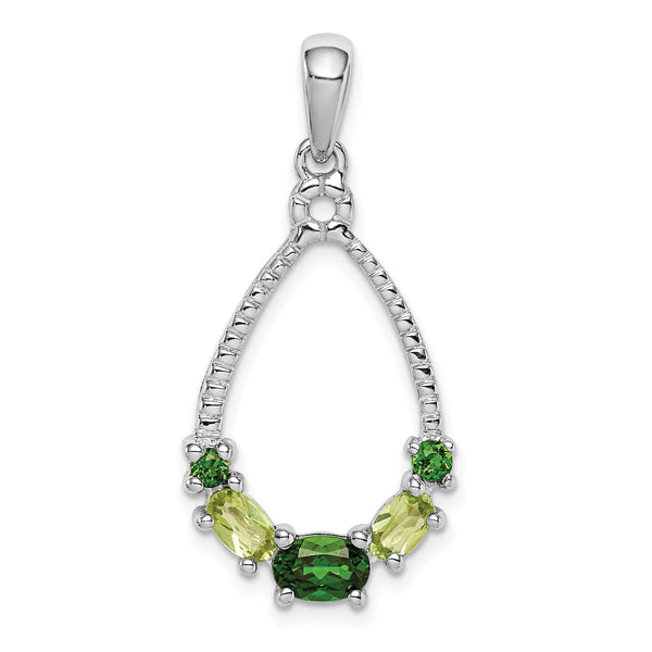 Sterling Silver Rhodium Plated Chrome Diopside and Peridot Pendant - Birthstone Company