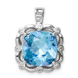 Sterling Silver Rhodium-plated Clear/Blue Cushion Crystal Pendant