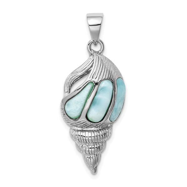 Sterling Silver Rhodium-plated Larimar Shell Pendant