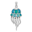 Sterling Silver Rhodium-plated Polished Created Blue Opal Jellyfish Pendant