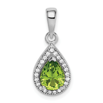 Sterling Silver Rhodium Plated Green and Clear CZ Pendant