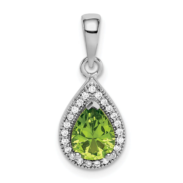 Sterling Silver Rhodium Plated Green and Clear CZ Pendant