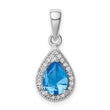 Sterling Silver Rhodium Plated Blue and Clear CZ Pendant