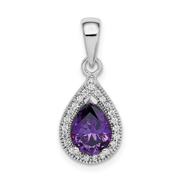 Sterling Silver Rhod Plated Purple and Clear CZ Pendant