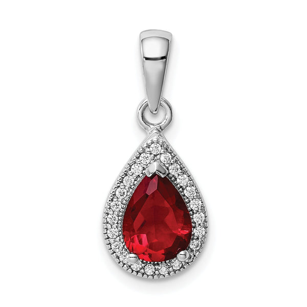 Sterling Silver Rhod Plated Red and Clear CZ Pendant
