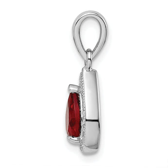 Sterling Silver Rhodium-Plated Red and Clear CZ Pendant
