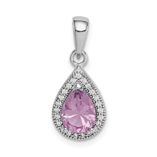 Sterling Silver Rhodium-Plated Purple and Clear CZ Pendant