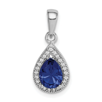 Sterling Silver Rhodium Plated Blue and Clear CZ Pendant