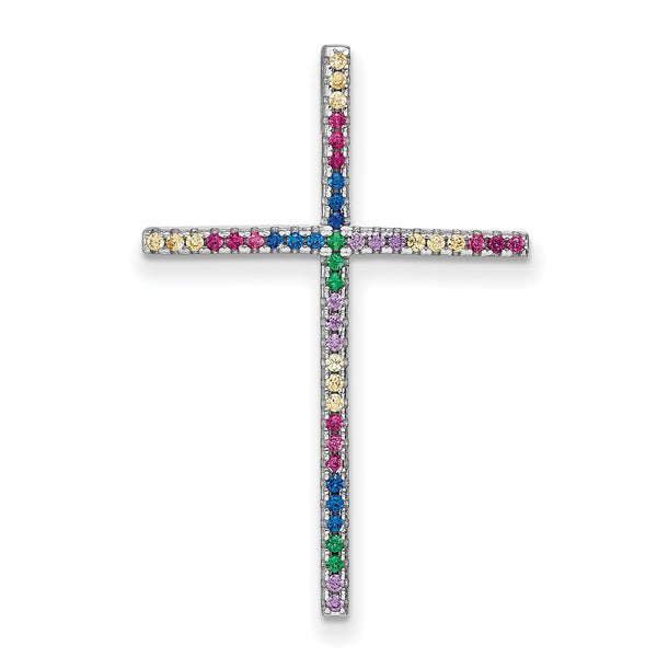 Prizma Sterling Silver Rhodium-plated Colorful CZ Cross Chain Slide