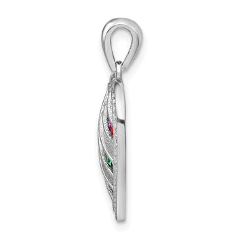 Prizma Sterling Silver Rhodium-plated White and Colorful Three Row CZ Open Heart Pendant