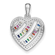Prizma Sterling Silver Rhodium-plated White and Colorful Three Row CZ Open Heart Pendant
