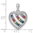Prizma Sterling Silver Rhodium-plated White and Colorful Three Row CZ Open Heart Pendant