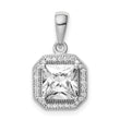Sterling Silver Rhodium Plated Clear CZ and Square Clear CZ Pendant