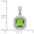Sterling Silver Rhodium Plated Clear CZ and Square Green CZ Pendant