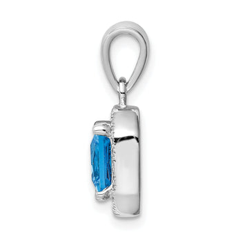 Sterling Silver Rhodium Plated Clear CZ and Square Blue CZ Pendant