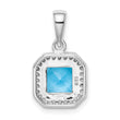 Sterling Silver Rhodium Plated Clear CZ and Square Blue CZ Pendant