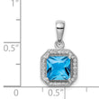 Sterling Silver Rhodium Plated Clear CZ and Square Blue CZ Pendant