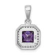 Sterling Silver Rhodium Plated Clear CZ and Square Purple CZ Pendant
