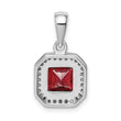 Sterling Silver Rhodium Plated Clear CZ and Square Red CZ Pendant