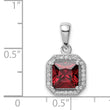Sterling Silver Rhodium Plated Clear CZ and Square Red CZ Pendant