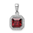 Sterling Silver Rhodium Plated Clear CZ and Square Red CZ Pendant
