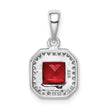 Sterling Silver Rhodium Plated Clear CZ and Square Red CZ Pendant