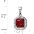 Sterling Silver Rhodium Plated Clear CZ and Square Red CZ Pendant