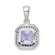 Sterling Silver Rhodium Plated Clear CZ and Square Light Purple CZ Pendant