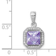 Sterling Silver Rhodium Plated Clear CZ and Square Light Purple CZ Pendant