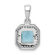Sterling Silver Rhodium Plated Clear CZ and Square Blue CZ Pendant