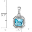 Sterling Silver Rhodium Plated Clear CZ and Square Blue CZ Pendant