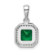 Sterling Silver Rhodium Plated Clear CZ and Square Green CZ Pendant