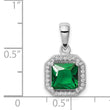 Sterling Silver Rhodium Plated Clear CZ and Square Green CZ Pendant