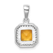 Sterling Silver Rhodium Plated Clear CZ and Square Yellow CZ Pendant