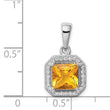 Sterling Silver Rhodium Plated Clear CZ and Square Yellow CZ Pendant