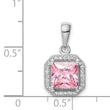 Sterling Silver Rhodium Plated Clear CZ and Square Pink CZ Pendant