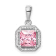 Sterling Silver Rhodium Plated Clear CZ and Square Pink CZ Pendant